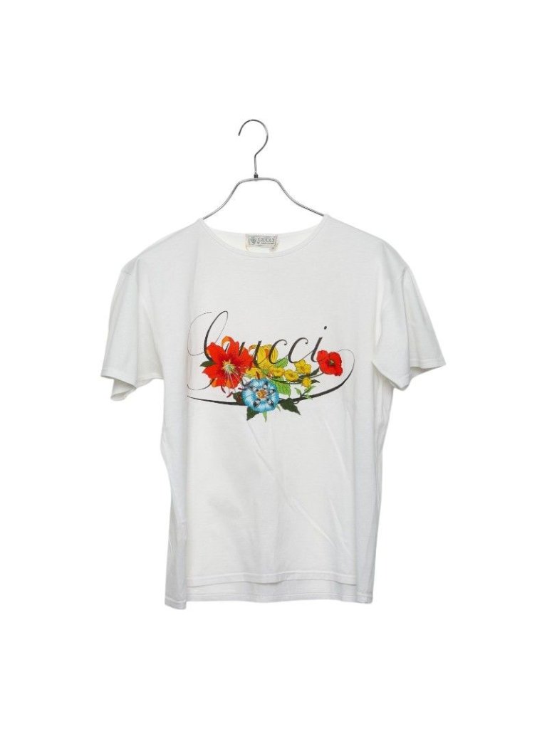 Gucci Vintage Logo Flower Short Sleeve T-Shirt M White Cotton